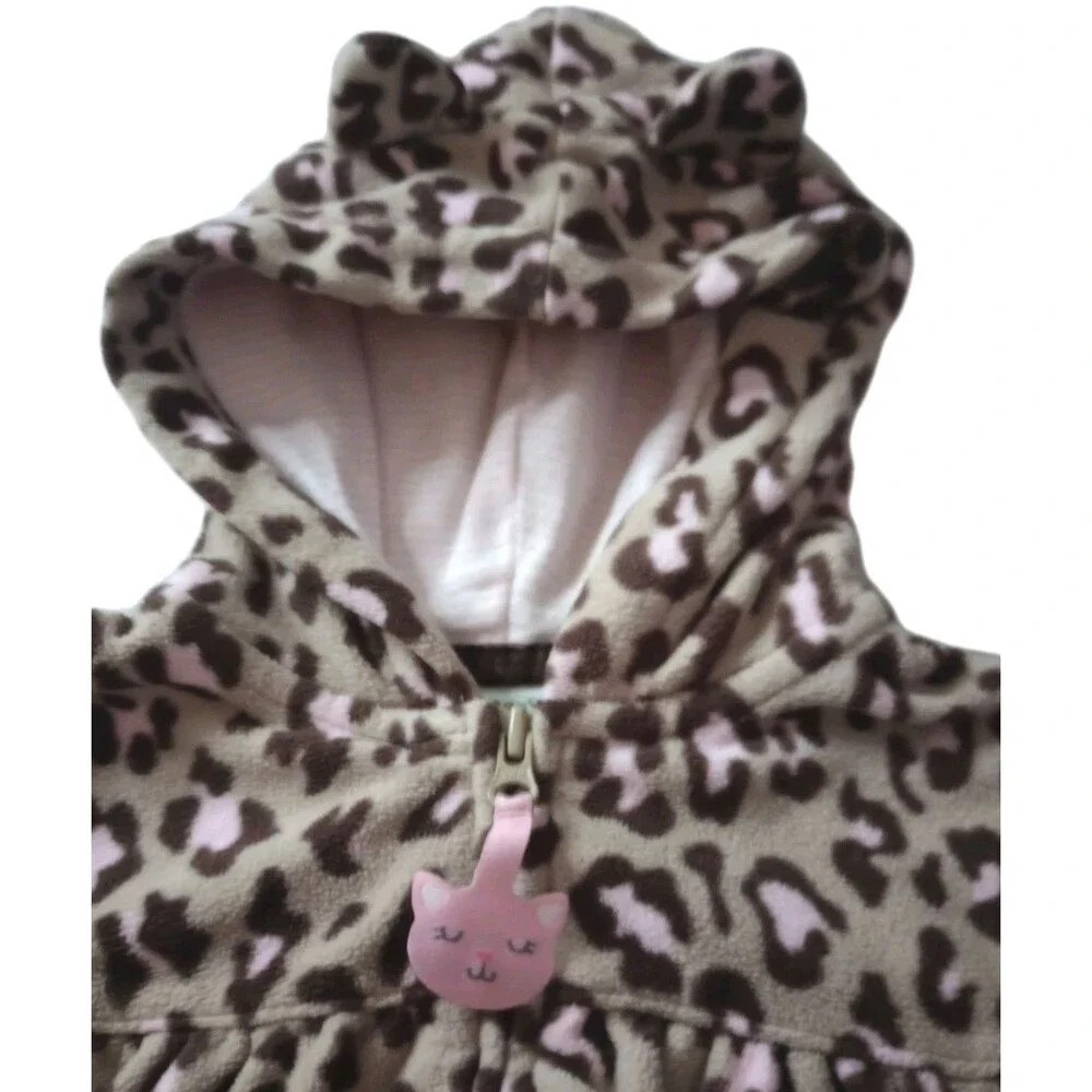 Carters Leopard Print Hooded Fleece Zip Up Jacket sz 9M Girls Infant Baby